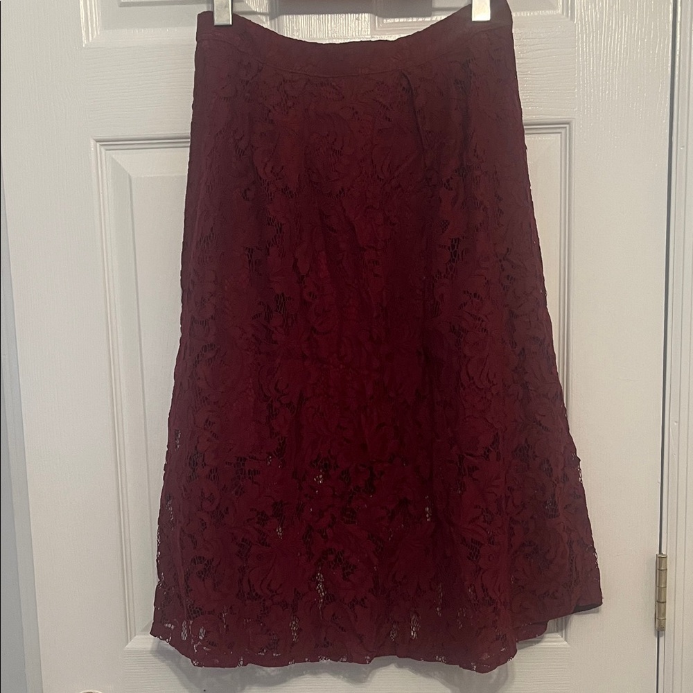 Forever 21 Deep Red Lace A-Line Skirt